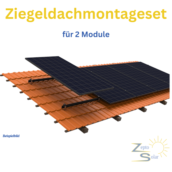 Montagesystem für 2 Photovoltaik-Module auf dem Ziegeldach Hochkant