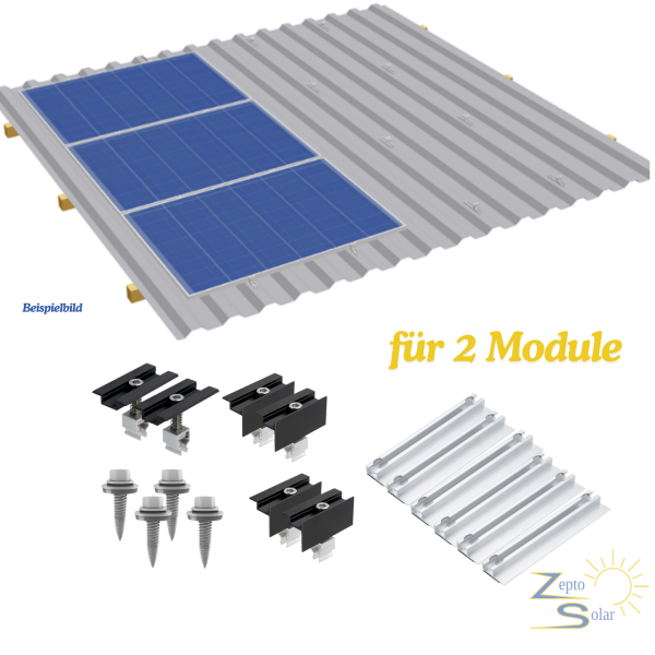 Trapezblechdach Montageset für 2 Module (Quer) Photovoltaik Balkonkraftwerk