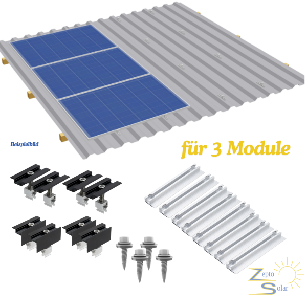 Trapezblechdach Montageset für 3 Module (Quer) Photovoltaik Balkonkraftwerk