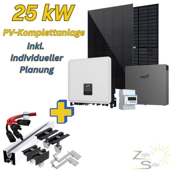 Photovoltaik-Komplettanlage 25,20 kWp für Ziegeldach – mit 25 kW Hybrid-Wechselrichter & 10,36 kWh Speicher