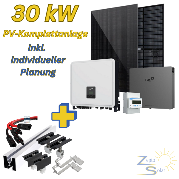 Photovoltaik-Komplettanlage 29,70 kWp für Ziegeldach – mit 29,9 kW Hybrid-Wechselrichter & 10,36 kWh Speicher