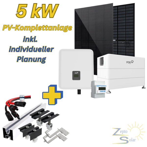 Photovoltaik-Komplettanlage 5,40 kWp für Ziegeldach – mit 5 kW Hybrid-Wechselrichter & 8,64 kWh Speicher