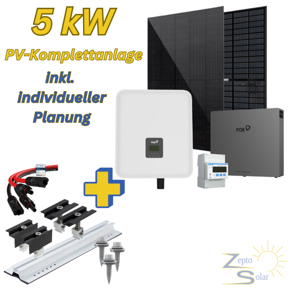 Photovoltaik-Komplettanlage 5,40 kWp für Trapezblechdach mit 5 kW Hybrid-Wechselrichter & 5,18 kWh Speicher