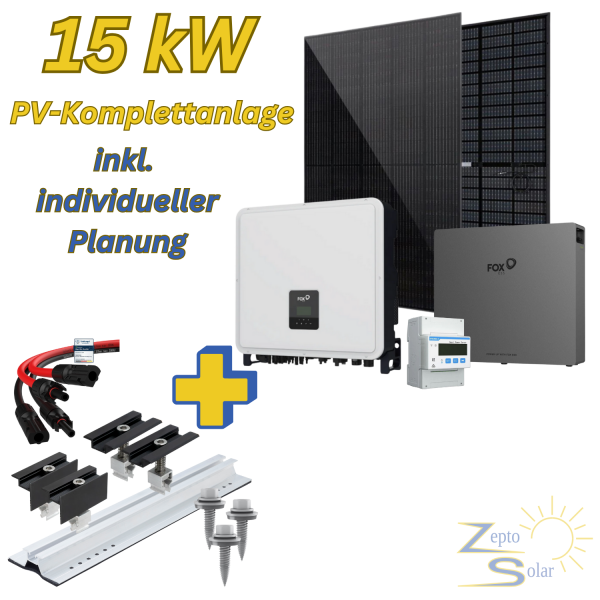 Photovoltaik-Komplettanlage 15,30 kWp für Trapezblechdach – mit 15 kW Hybrid-Wechselrichter & 10,36 kWh Speicher