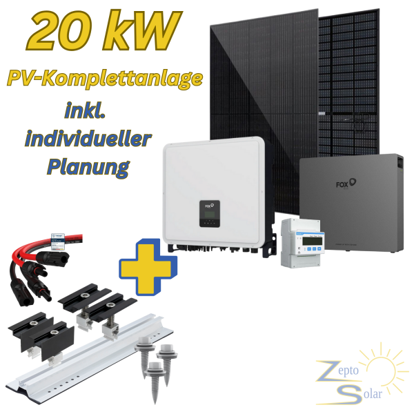 Photovoltaik-Komplettanlage 20,25 kWp für Trapezblechdach – mit 20 kW Hybrid-Wechselrichter & 10,36 kWh Speicher