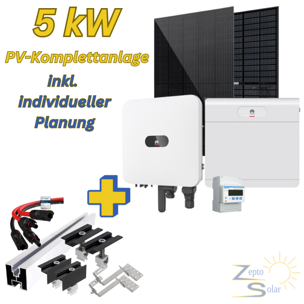 Photovoltaik-Komplettanlage 5,40 kWp für Ziegeldach – mit 5 kW Huawei Hybrid-Wechselrichter & 7 kWh Huawei Speicher