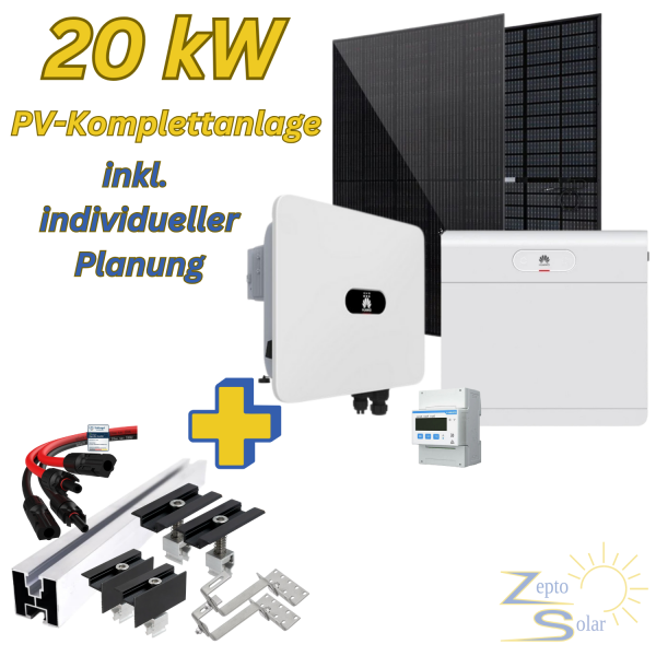 Photovoltaik-Komplettanlage 20,25 kWp für Ziegeldach – mit 20 kW Huawei Hybrid-Wechselrichter & 7 kWh Huawei Speicher